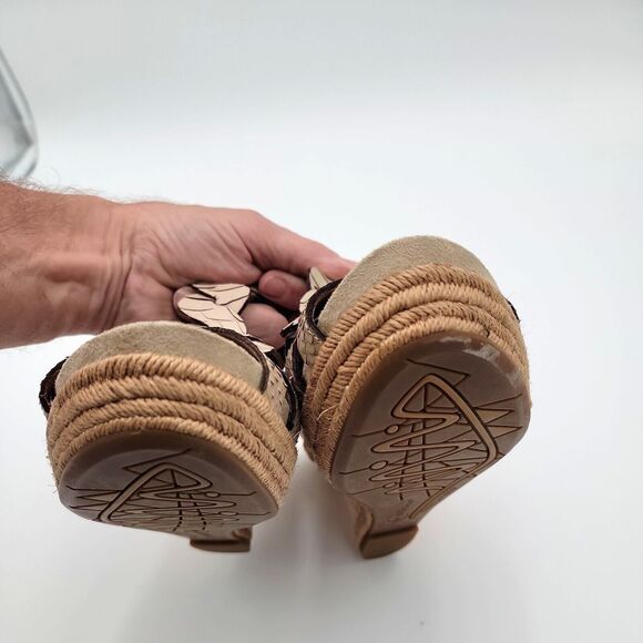 Earthies 8B Wedge Heel Sandals Corsica Tan Biscuit Leather Cork 3in Casual Beach - Picture 14 of 15